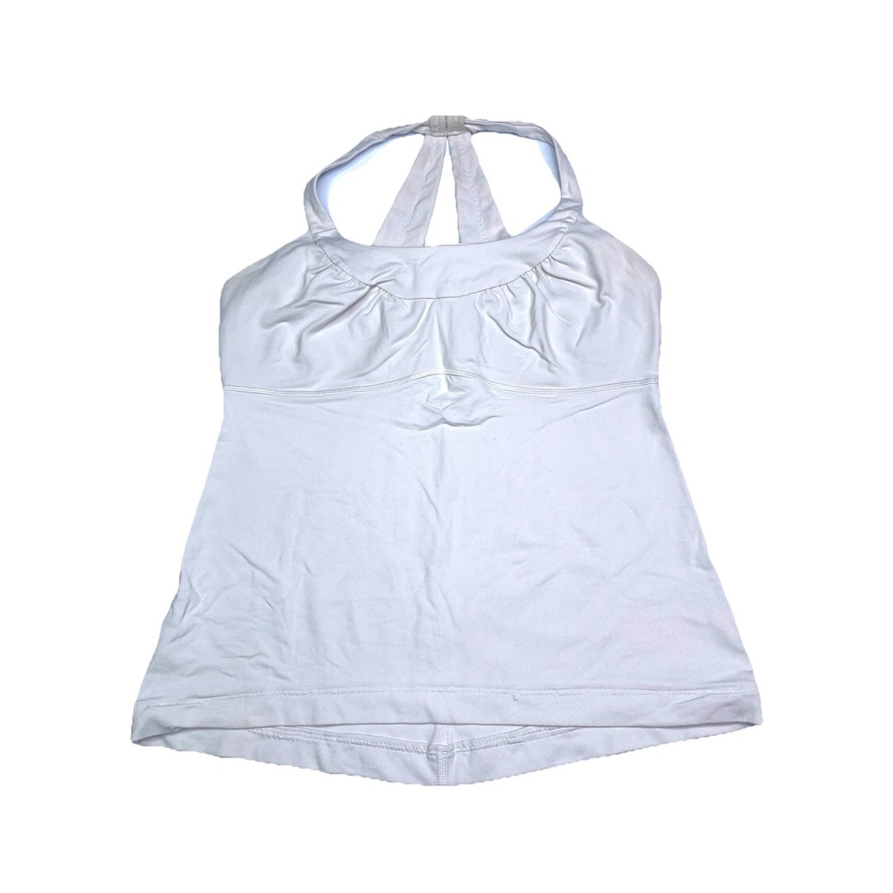 Lululemon White Racerback Tank Top Built In Shelf Bra Yoga Athletic Women Size 6